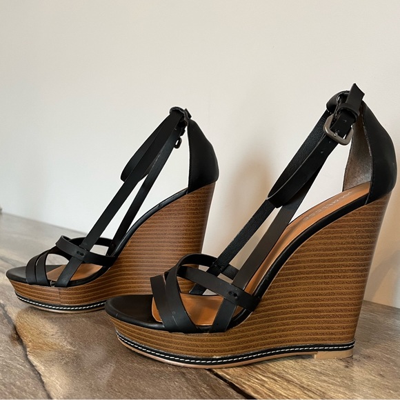 Matisse “Joss” Stacked Wedge Sandals 7.5 Black Leather 5” Heel 1” Platform - Picture 7 of 16